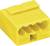 Gelber Kabelverbinder mit vier Anschlussöffnungen, geeignet für die Verbindung mehrerer elektrischer Leitungen.