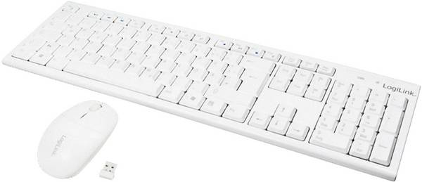 LogiLink ID0104W Funk Tastatur, Maus-Set Maustasten, Hotkey Funktion Deutsch, QWERTZ Weiß
