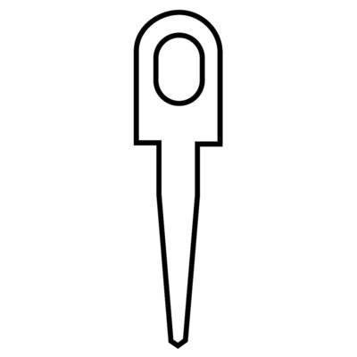Schwarz-weißes Symbol mit einer langen, geraden Spitze und einer ovalen Aussparung oben. Könnte als Markierung oder Icon genutzt werden.