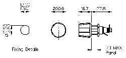 Technische Zeichnung eines Steckverbinders, zeigt Maße: 'Fixing Details' mit einem Durchmesser von 20,5 mm und Längenangaben von 6,7 mm und 17,8 mm.