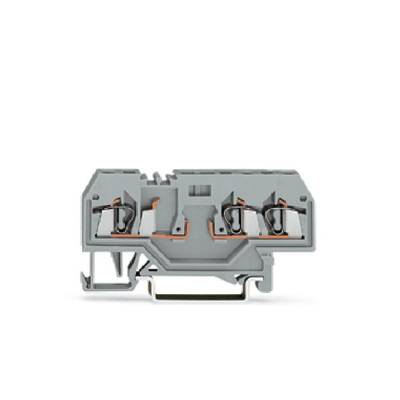 Grauer Reihenklemmenblock mit mehreren Anschlussstellen und Metallklemmen zur elektrischen Verbindung in elektrischen Systemen.