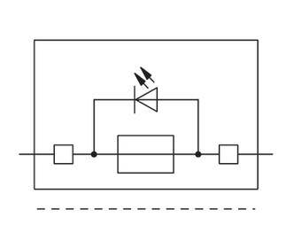 Schaltplansymbol zeigt eine Diode, die in einem Stromkreis mit zwei Rechtecken und Linien verbunden ist.