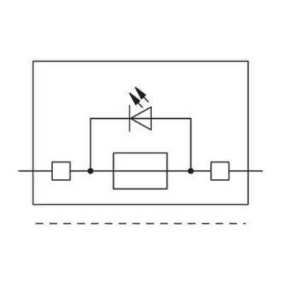 Schaltplansymbol zeigt eine Diode, die in einem Stromkreis mit zwei Rechtecken und Linien verbunden ist.