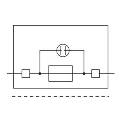 Elektrisches Schaltbild mit einer Diode, zwei Widerständen und einem Kondensator in Reihe. Verbindungen zeigen den Stromfluss.
