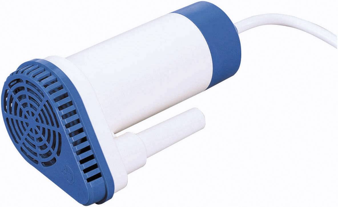 Eine weiße Wasserpumpe mit blauem Gehäuse und Kabel, geeignet zur Förderung von Flüssigkeiten in Aquarien oder Teichen.