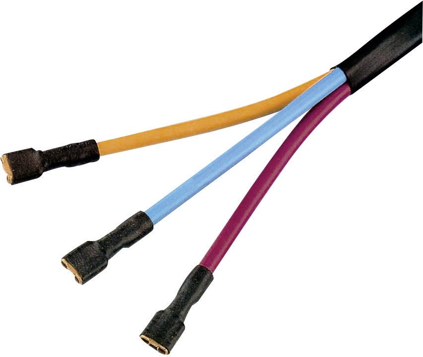 Drei bunte Kabelenden (gelb, blau, rot) ragen aus einem schwarz isolierten Kabel hervor.