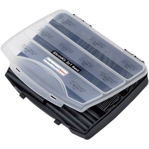 HellermannTyton 380-03001 Schrumpfschlauchsortiment Schwarz Schrumpfrate:3:1 220 Teile