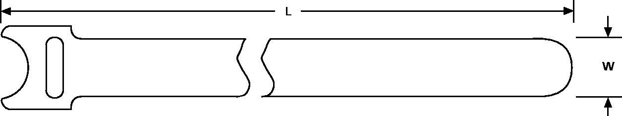Diagramm zeigt eine Schraubenschlüssel-Abbildung mit Gesamt-Länge 'L' und Breite 'w', beide dimensioniert mit Pfeilen und Linien.