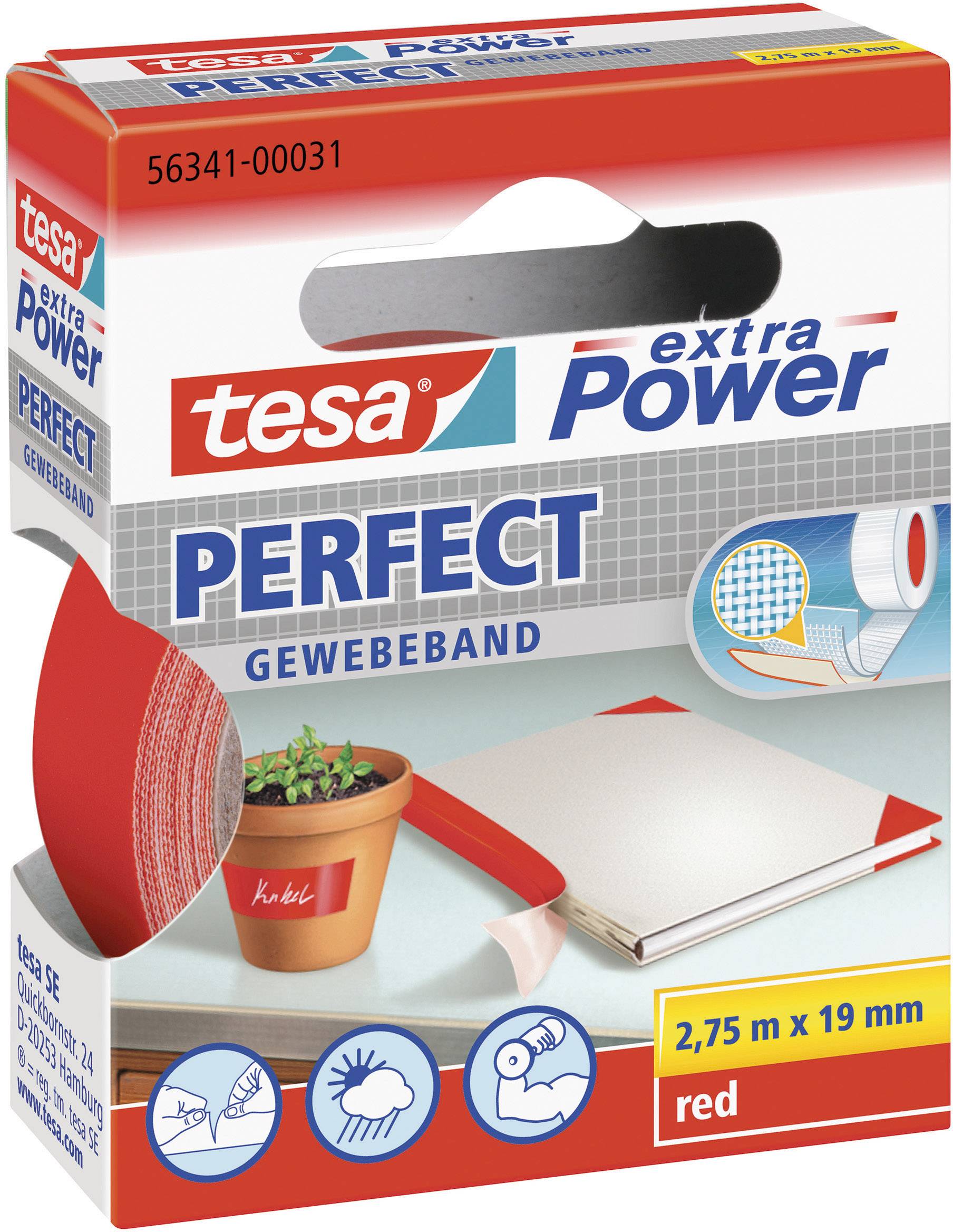 TESA extra Power Perfect Gewebeband 2,75m 19mm rot
