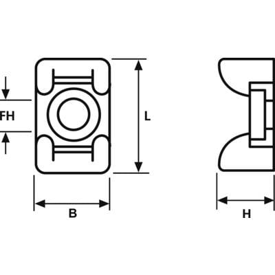 Technische Zeichnung mit Radansicht von oben und seitlich, zeigt Maße: Länge (L), Breite (B), Höhe (H) und Felgenhöhe (FH).