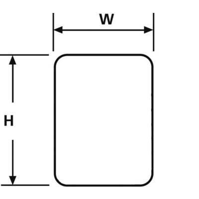 Rechteckiges Diagramm zeigt die Breite 'W' und die Höhe 'H', mit Pfeilen zur Darstellung der Dimensionen.