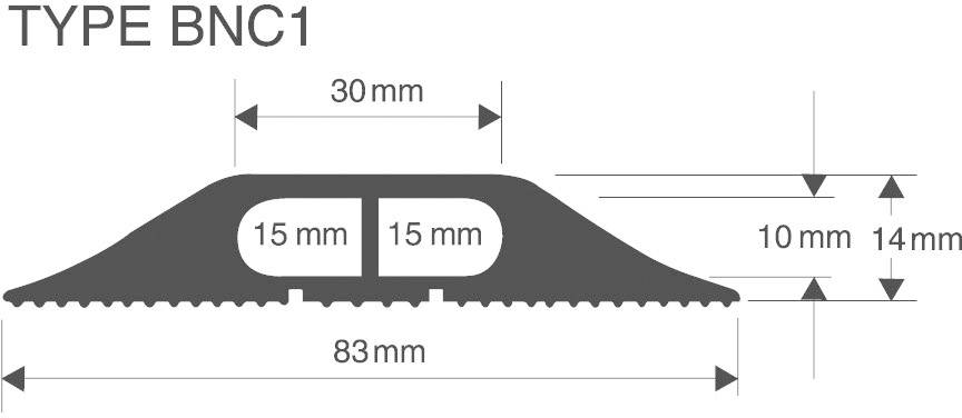 'TYPE BNC1' Sägeblattdiagramm: Gesamtlänge 83 mm, mit zwei 15 mm Zähnen. Gesamthöhe 14 mm, Zahnhöhe 10 mm. Breite 30 mm.
