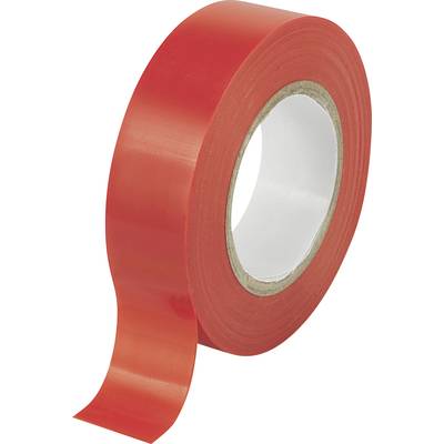 Eine rote Rolle Klebeband mit leicht abgerolltem Ende, vor einem weißen Hintergrund.