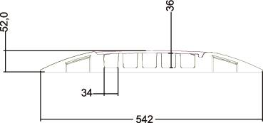 Seitenansicht einer technischen Zeichnung eines Bauteils mit den Maßen: Breite 542, Höhe 52, Oberflächenhöhe 36 und Innentiefe 34.