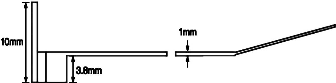 Technische Illustration einer Kante mit Maßen: Höhe 10 mm, Breite der Kante 3,8 mm, Dicke 1 mm.