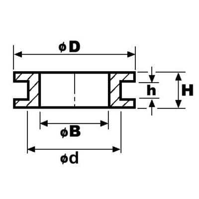 Technische Zeichnung eines Querschnitts eines Lagers. Zeigt Maße: Außendurchmesser 'D', Innendurchmesser 'd', Breite 'h' und Höhe 'H'.