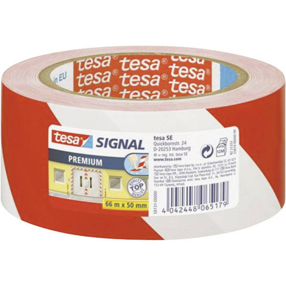 Tesa premium waarschuwingstape rood-wit 66 m x 50 mm