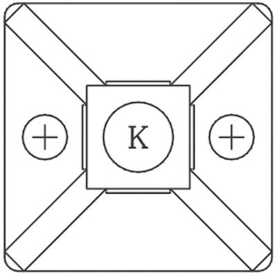 'K' in der Mitte eines quadratischen Musters mit zwei Kreuzen und Linien, die von den Ecken zur Mitte führen.