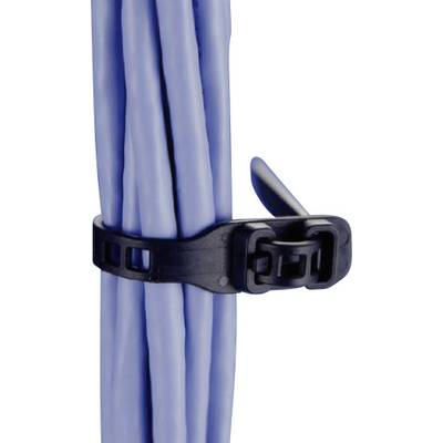 Ein Bündel blauer Kabel wird mit einem schwarzen Kabelbinder zusammengehalten.