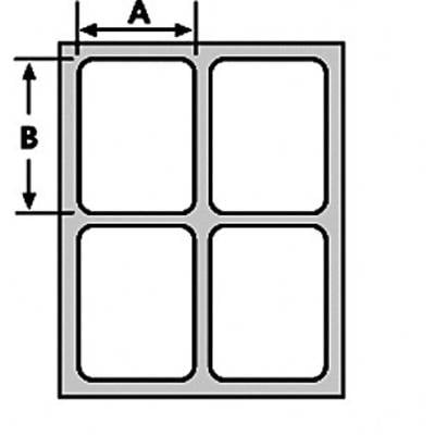 Diagramm einer rechteckigen Form mit vier gleichgroßen Innenfeldern, bezeichnet mit 'A' oben und 'B' links, für Maße.