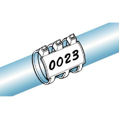 Ein blaues Rohr mit einer weißen Halterung mit der Zahl '0023'.