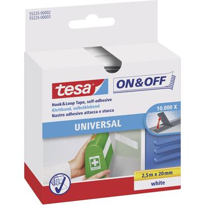 TESA On & Off 55225-02-00 Klettband zum Aufkleben Haft- und Flauschteil (L  x B) 2500 mm x 20 mm Weiß 1 St. kaufen