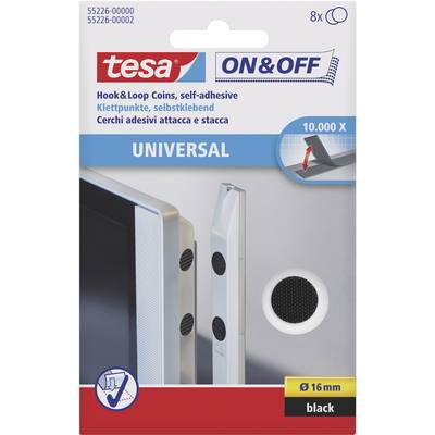 TESA On & Off 55226-00-01 Klettpunkte zum Aufkleben Haft- und Flauschteil (Ø) 16 mm Schwarz 8 Paar