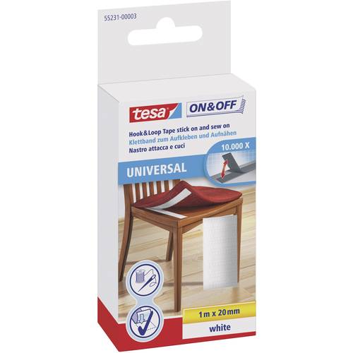 TESA On & Off 55231-03-00 Klettband zum Aufkleben, zum Aufnähen Haft- und Flauschteil (L x B) 1000 mm x 20 mm Weiß 1 St.