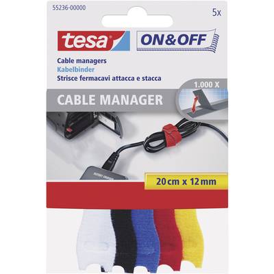 TESA On & Off 55236-00-00  Klettkabelbinder zum Bündeln Haft- und Flauschteil (L x B) 200 mm x 12 mm Bunt 5 St.