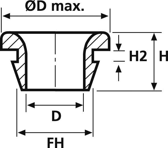 Technische Zeichnung eines Dichtprofils mit Maßen: maximaler Durchmesser ØD, Höhe H, Höhe H2 und Durchmesser D.