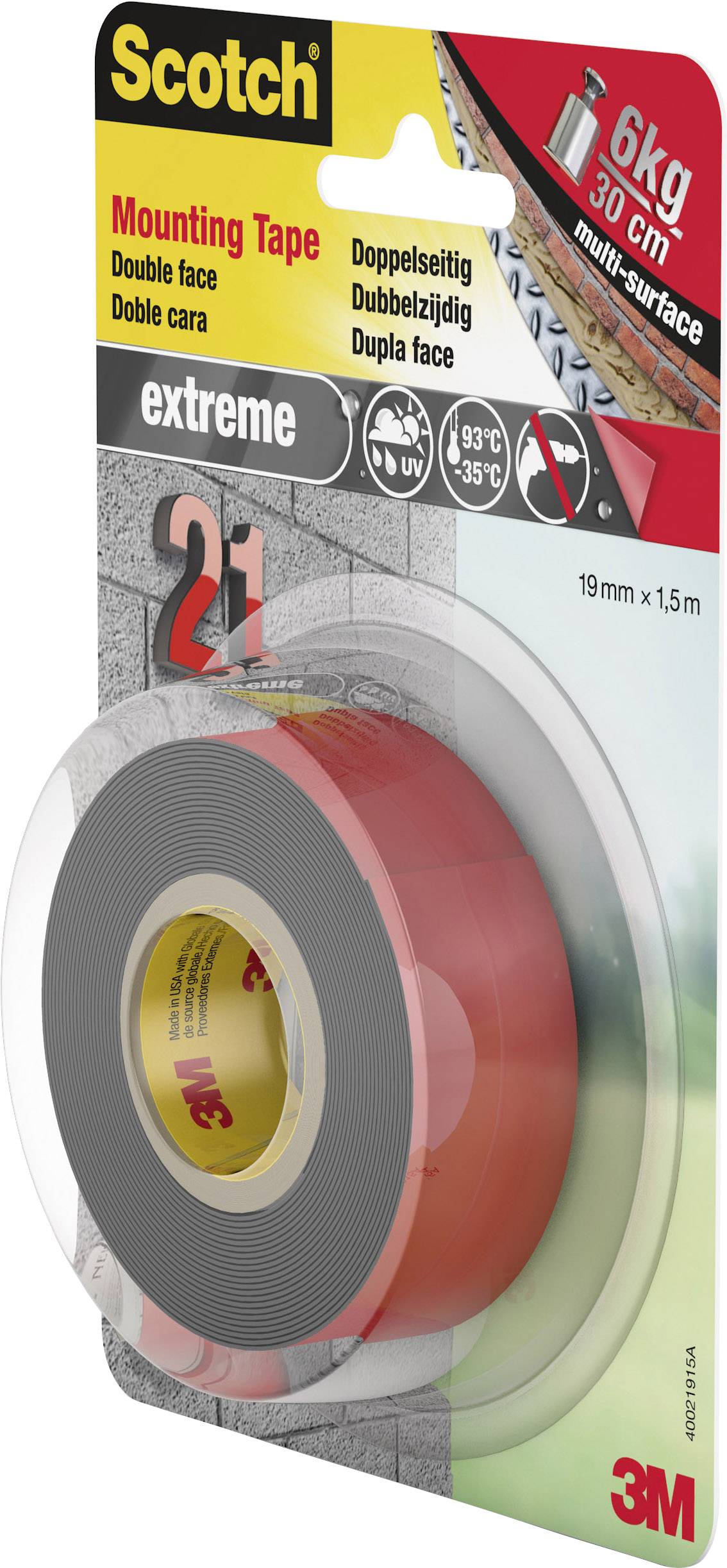 3M 40021915# Montageband Scotch® Grau (L x B) 1.5 m x 19 mm 1 St.-1