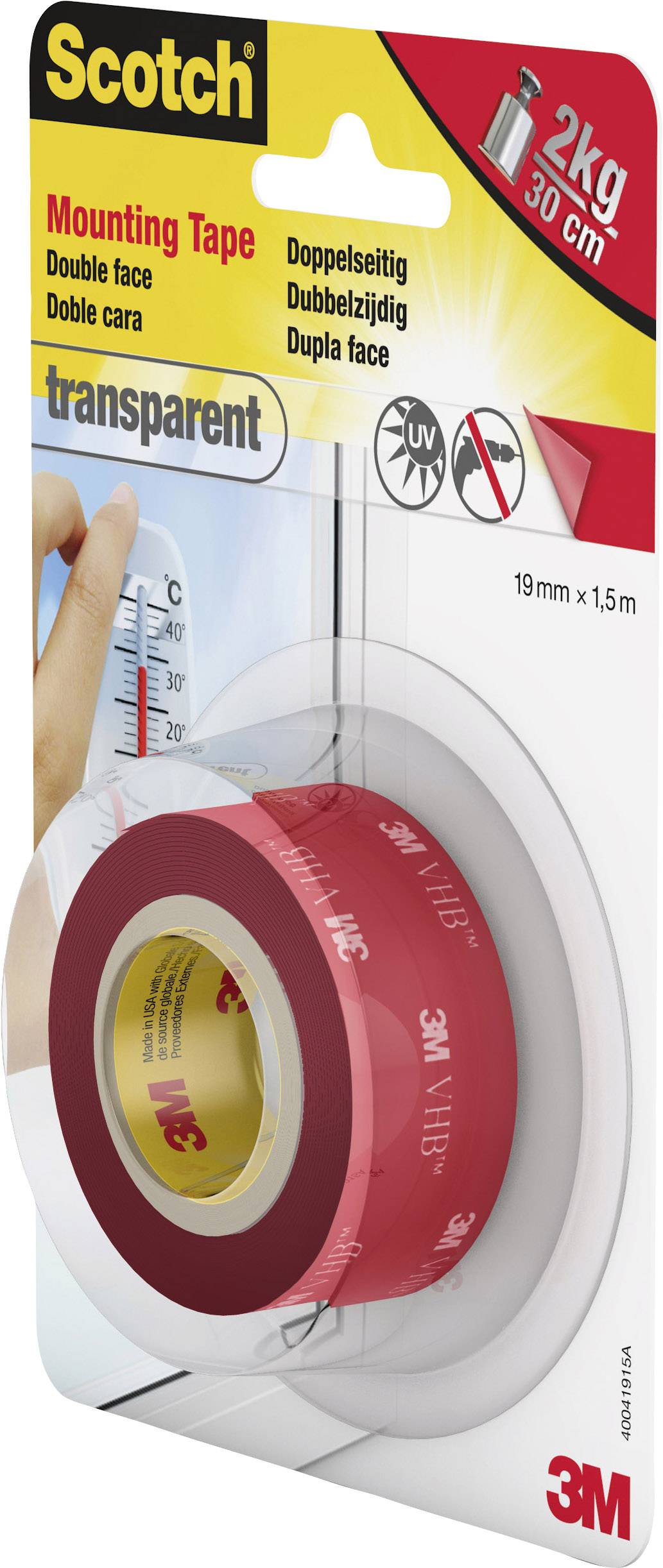 3M 4910C-1915-P Montageband Scotch® Transparent (L x B) 1.5 m x 19 mm 1 St.-2