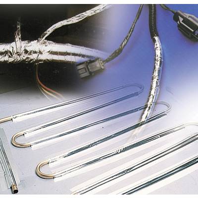 Mehrere Heizkabel mit Steckverbindungen, teilweise mit Isolierband umwickelt, liegen auf einem Tisch. Ein Stecker ist sichtbar.