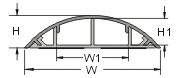 Diagramm eines halbkreisförmigen Profils mit den Höhenbezeichnungen 'H' und 'H1' sowie Breiten 'W' und 'W1'.