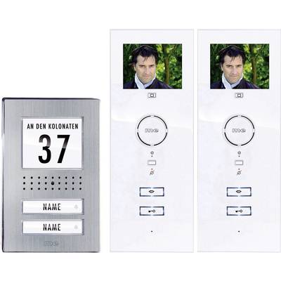 m-e modern-electronics  Vistadoor Video-Türsprechanlage Kabelgebunden Komplett-Set 2 Familienhaus Edelstahl, Weiß