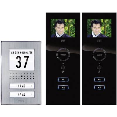 m-e modern-electronics  Vistadoor Video-Türsprechanlage Kabelgebunden Komplett-Set 2 Familienhaus Edelstahl, Schwarz