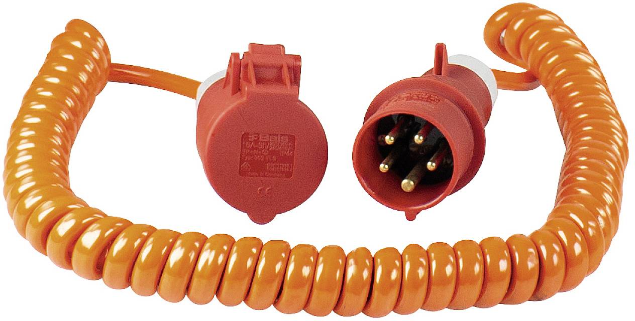 AS - SCHWABE Strom Verlängerungskabel [ CEE-Stecker - CEE-Kupplung] Orange, Rot 5 m Spiralkabel as -