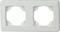 Weiße Doppelsteckdosen-Abdeckung mit zwei Öffnungen, rechteckig, zur Wandmontage geeignet.