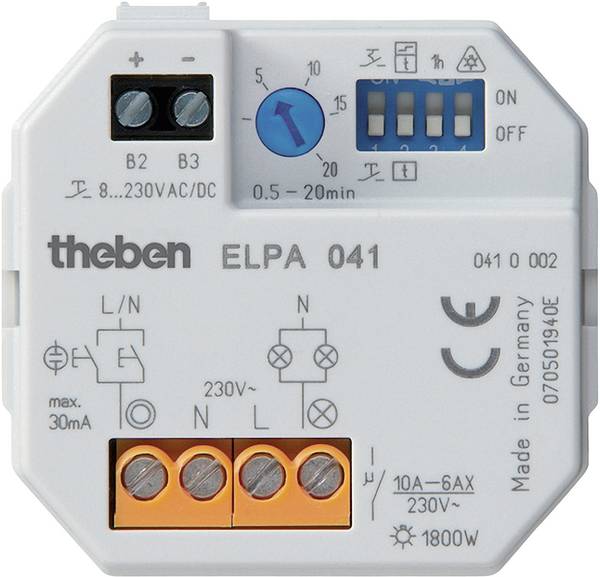 Theben 0410002 Treppenlichtzeitschalter Einbau 8 V DC/AC, 12 V DC/AC, 24 V DC/AC, 110 V DC/AC, 230 V DC/AC