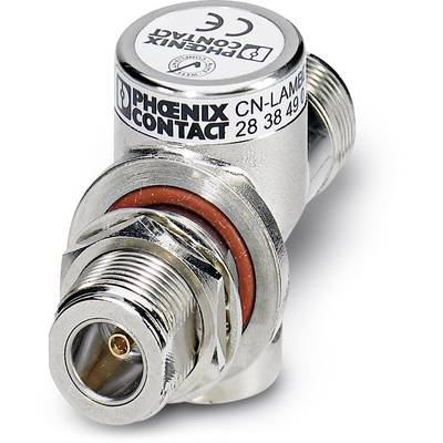 Ein Koaxial-Steckverbinder von Phoenix Contact mit Winkeladapter, geeignet für Antennenkabelverbindungen in Kommunikationsanwendungen.