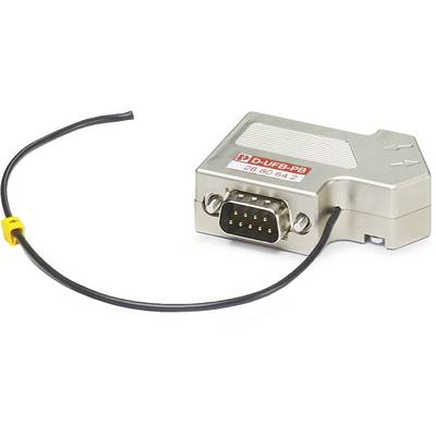 Ein silberner elektronischer Adapter mit einem Kabel und einem D-Sub-Stecker, beschriftet mit 'D-UFB-PB 28 80 64 2'.