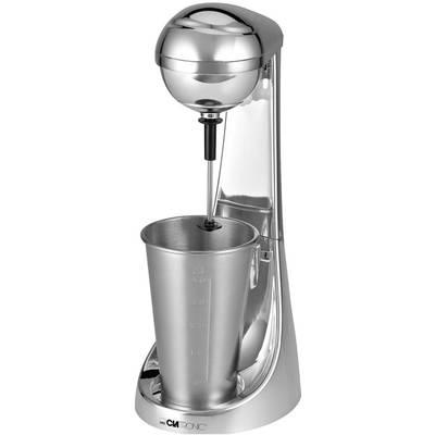 Ein silberfarbener Milchshake-Mixer mit Messbecher zeigt die Füllmengen in Millilitern an. Geeignet für die Zubereitung von Getränken.