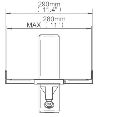 Technische Zeichnung eines Geräts mit den Maßen 290mm und einer maximalen Breite von 280mm.