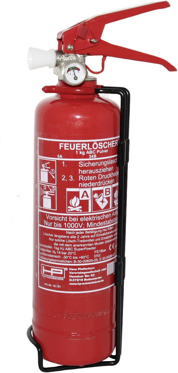 HP Autozubehör 10151 ABC 1 kg DIN EN 3 Feuerlöscher Inkl. Halter Pkw  EN 3-7 DIN 3-7  1 St.