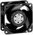Schwarzer Computerlüfter, quadratisch, mit sichtbaren Schraublöchern in den Ecken und schwarz glänzenden Rotorblättern.