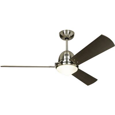Deckenventilator mit drei dunkelbraunen Flügeln und einer Metallhalterung.