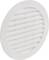Runde weiße Lüftungsabdeckung mit horizontalen Lamellen.
