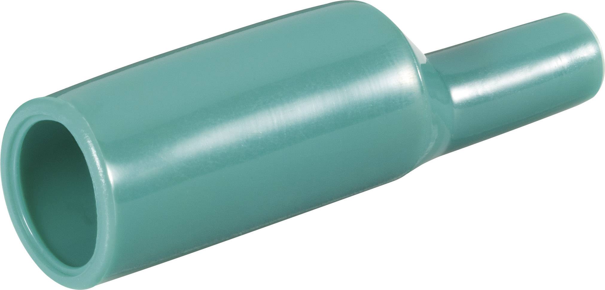 Grüne Kunststoffabdeckung, zylindrisch geformt, vermutlich als Schutzkappe für einen Kabelstecker verwendet.