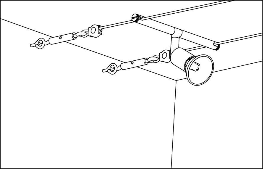 Lineares Schienensystem an einer Decke mit einem montierten Deckenstrahler, verbunden durch Drehgelenke.