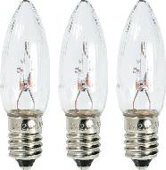 Drei klare Glühbirnen mit Kerzenform und E12-Sockel aus Metall. Ideal für Kronleuchter oder dekorative Lampen.
